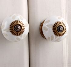 White Etched Ceramic Knob 50