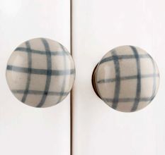 Grey Line Floral Flat Drawer Knob