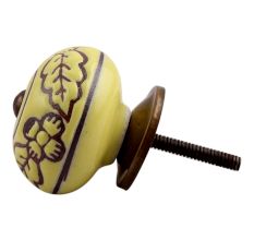 Yellow Brown Leaf Flower Etched Knobs