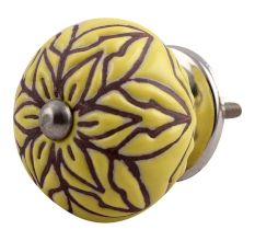 Brown Amarylis Floral Etched Ceramic Drawer Knob