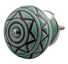 Sea Green Base Brown Pattern Etched Ceramic Drawer Knob