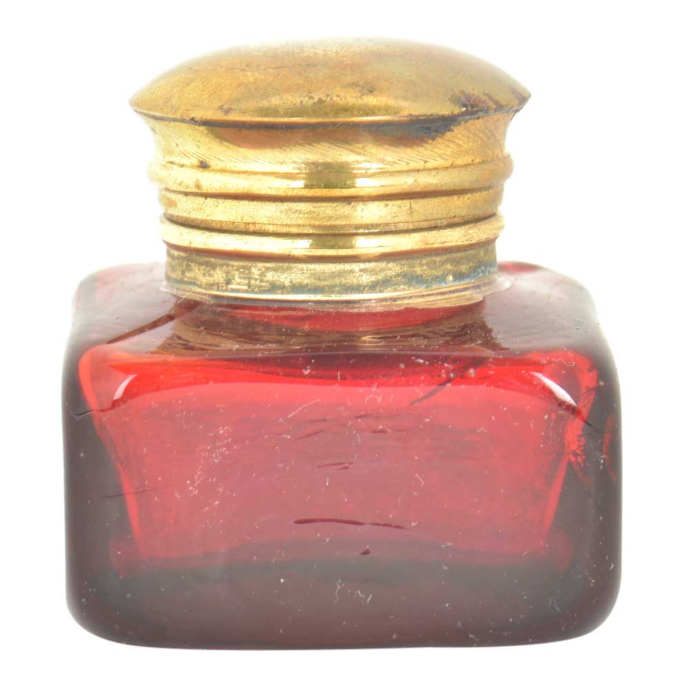 indianshelf red rectangular glass ink pot