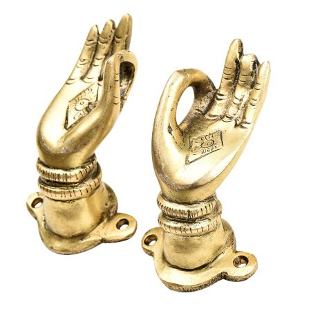 Brass Buddha Hand Meditation Pose Door Handles In Pair