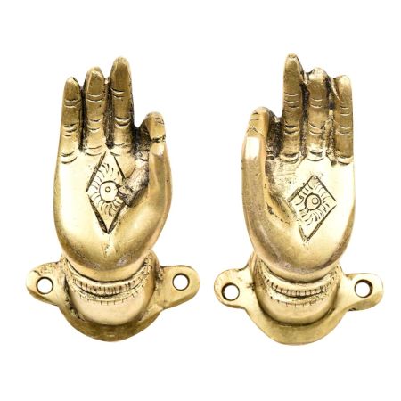 Brass Buddha Hand Meditation Pose Door Handles In Pair