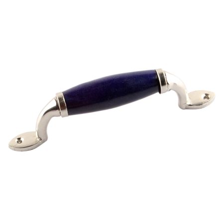Navy Blue Small Ceramic Silver Door Handles