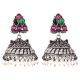 92.5 Sterling Silver jhumki Earrings With Green Onyx and Amethyst Silver Hangings