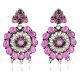 92.5 Sterling Silver Dangler Earrings Floral Design Pink Sapphire and Pearl Beads Studded jewelry