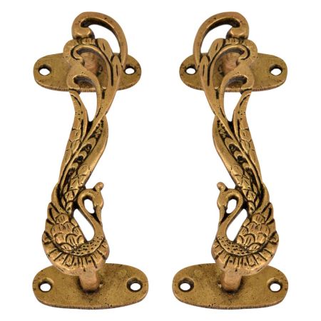 Designer Brass Door Handles Peacock With Long Feathers In Pair