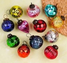 Set of 12 Glass Multicolor Christmas Ornaments For Tree Decoration