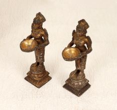 Handcrafted Finest Brass Deep Lakshmi Statue in Set of 2