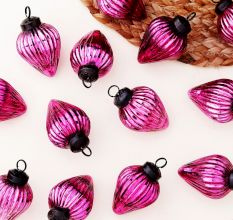 12 Pieces Onion Pink Coloured Glass Christmas Ornaments