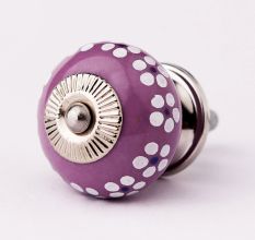 Purple Ceramic Floral Round Cabinet Knob