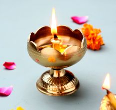 Golden Brass Flower Shape Lamp Diya for Decoration