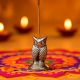 Silver Brass Standing Owl Incense Stick Holder