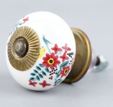 White Floral Leafy Painted Knob