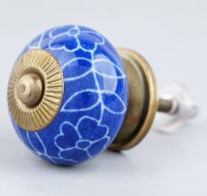 Navy Blue Leaf Floral Ceramic Knob