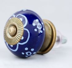 Navy Blue Floral Ceramic Cabinet Knob