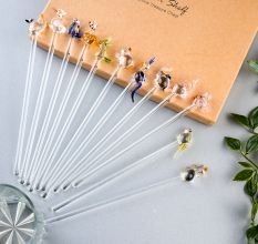 Assorted 6 Pieces Animal Stirrer Glass Swizzle Sticks for Cocktail Party
