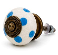 White Blue Polka Dots Ceramic Drawer Knob