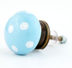 Sky Blue White Polka Almirah Knob