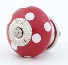 Blood Red White Polka Wardrobe Knob