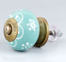 Sea Green Floral Ceramic Knob