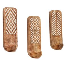 Wooden Brown White Pattern Adhesive Hook - Pack of 3