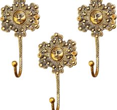 3 Pieces Handmade Yellow Brass Sun God Face Single Wall Hook